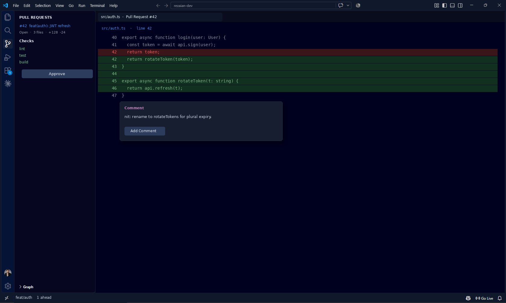 بررسی Pull Request داخل VS Code
